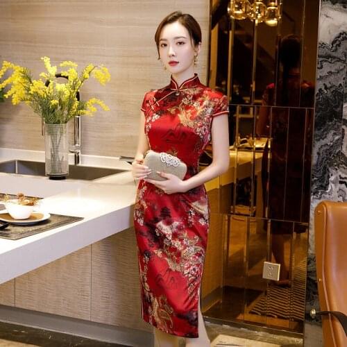 Mid-Length Cheongsam 2020 Spring And Summer Fashion Freshing Chinese Mother Outfit Single Layer Classic Modern Qipao Платье