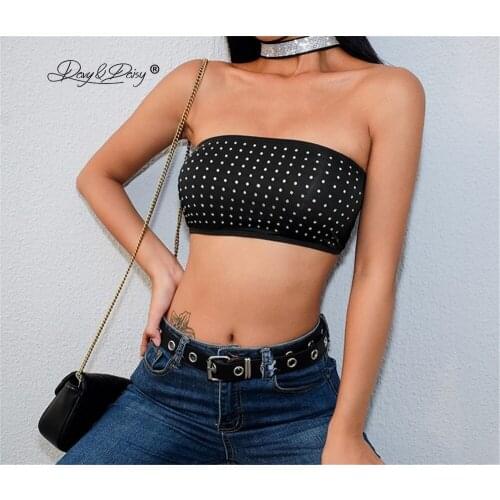 DAVYDAISY Sexy Bling Corset Tops Strapless Summer Clothing Panel Shape Bare Shoulder Party Sexy Crop Women Tube Tops TA056