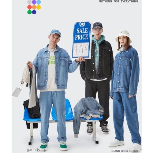 INFLATION Denim Jacket And Jeans Set For Men Women Denim Two Pieces Set 2021 Fall Fashion Loose Jeans Suit Men Jeans Jacket Set