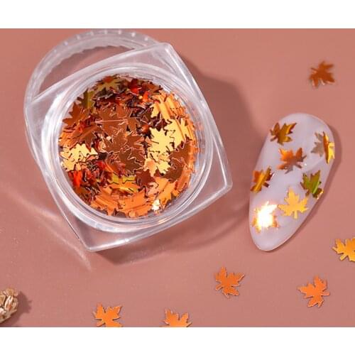 Gradient Sparkling Fall Leaves Nail Sequins Laser Holographics Maple Leaf Nail Glitter Flakes 3D DIY Nail Art Decorations
