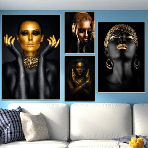 Canvas Painting wall art Scandinavian Posters African Art Black and Gold Woman Picture Europe Modern Living Room Decor Painting