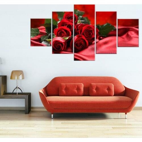 Painting Modern Art Print Live Wall 5 Pieces/Set Red Rose Photo Canvas Tableau Frame HD Decoration Modular Picture Poster