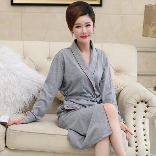 Summer Knitted Cotton Women Bathrobe Long Sleeve Sweet Casual Female Sleepwear Loose Soft Plus Size L-3XL Ladies Robe Homewear