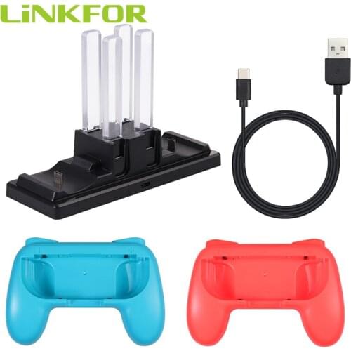 LiNKFOR For Nintendo Switch Games Grip Caps Controller Charger Accessories Kit