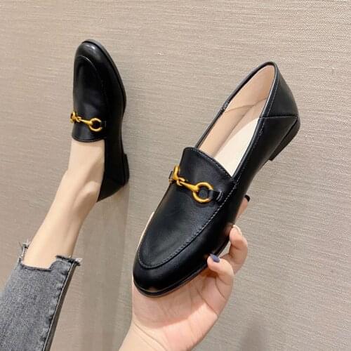 Horse buckle single loafers womens casual flat soft leather comfort new spring 2021 shoe small leather shoes