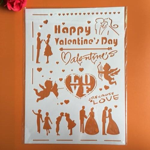 A4 Happy Valentines Day layered stencil scrapbook stamp album photo album decoration embossed paper card template decoration