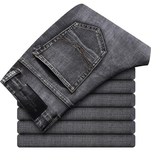 Men Designer Stretch Casual Straight Leg Denim Jeans Male Regular Fit Cotton Business Trousers Pants Hombre 2019 New