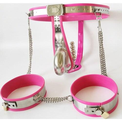 Male Chastity Belt Pants+Thigh Ring Stainless Steel Chastity Lock Device Bondage Set Sex Toys For Men Penis Lock Cbt BDSM