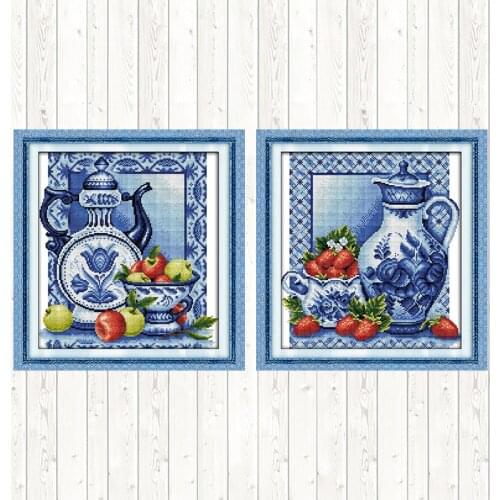 Blue and White Porcelain DMC Cotton Thread Printed Canvas DIY Needlework Crafts 14CT 11CT Counted and Stamped Cross Stitch Kits