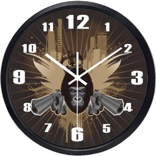 King Kong Gorilla Wall Clock With Gun Cool Silent Clock