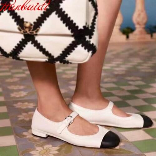 Mary Janes Ballet Flats Shoes Women Buckle Strap Women Loafers Mixed Colors Ladies Casual Shoes Real Leather Flats Luxury Design