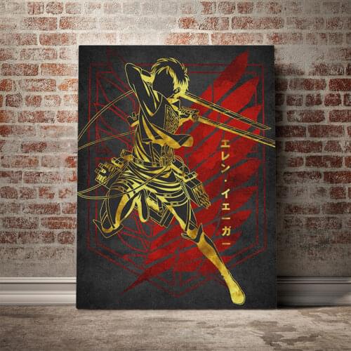 Eren Attack on Titan golden Poster Canvas Wall Art Decoration prints for living Kid Children room Home bedroom decor painting