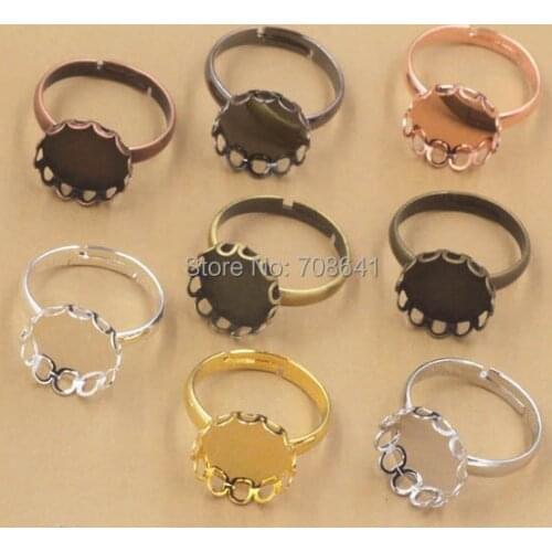 Blank Ring Settings with Round Lace Bezel Glass Cameo Cabochons Bases Rings Findings DIY Jewelry Making Multi-color Plated
