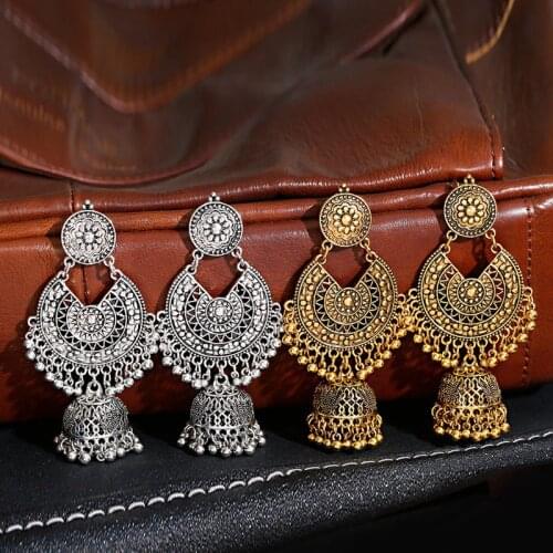 Retro Tribe Big Round Indian Jewelry Earrings For Women Pendientes Piercing Vintage Flower Gypsy Gold Tassel Earrings