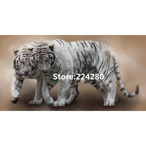 Needlework.embroidery,DIY 14CT Unprinted Two white tiger animal forest king Cross stitch kits Cross-Stitching decor crafts