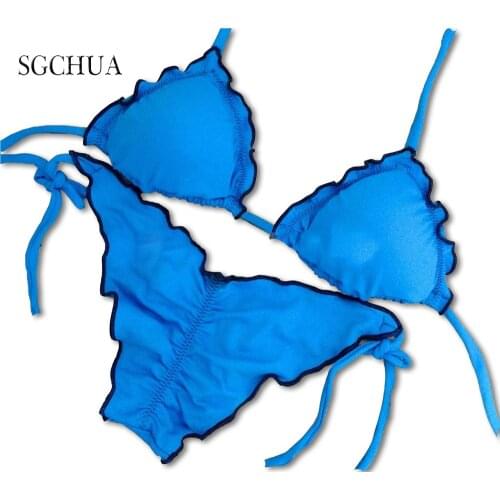 SGCHUA Brazilian Biquini Sexy Micro Red Blue Yellow Swimsuit Women Bikini PinK Thong Ruched 5XL Swimwear Bandeau Bathing Suit