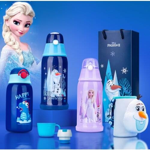 Disney Kids Straw Double Cover Vacuum Frozen Student Plush Thermos Cup