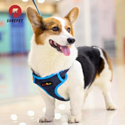 Surepet Adjustable Denim Dog Vest Harness Leash Set for Small Medium Dog