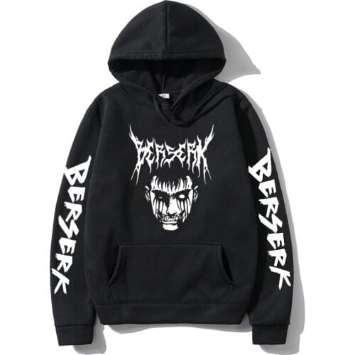 Mens Dark Berserk Anime Hoodie Male Manga Guts Sweatshirt Man Black Pullover Cotton Causal Clothes