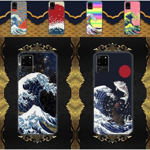 Waves Art Japan aesthetics luxury Phone case For Samsung Galaxy Note 4 8 9 10 20 S8 S9 S10 S10E S20 Plus UITRA Ultra black art