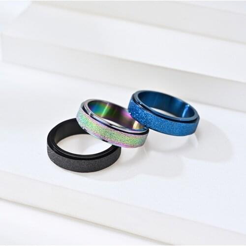 Wollet Rose Gold Steel Frosted Rotating Ring Colorful Color Pearl Sand Ring Bracelet Jewelry