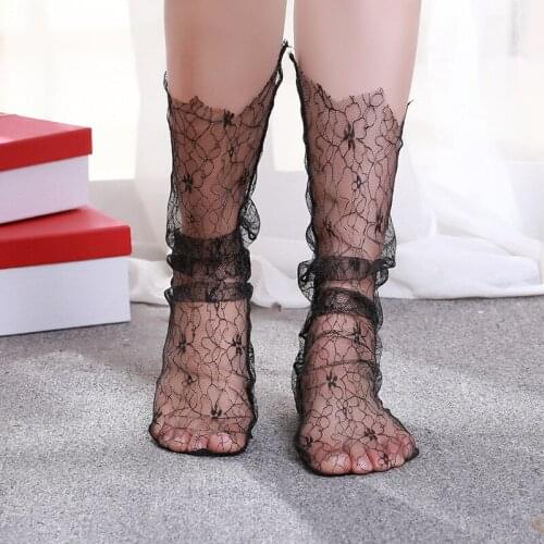 Japanese Mesh Yarn Pile Socks Elegant Ladies Summer Thin Flower Lace Breathable Fairy Socks Women Transparent Socks Long Socks