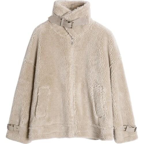 Overcoat Composite Deerskin Velvet Stitching Short Coat Female European American Winter Warm Lalambswool Top Comfortable Jacket