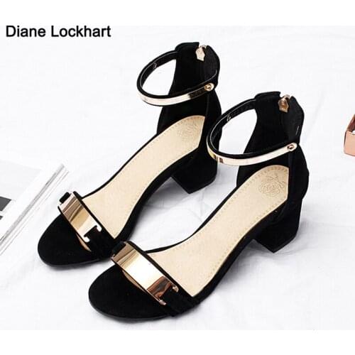 Metal decoration high-heeled womens sandals summer wild high-heeled shoes with a word buckle small size Roman sandals 31 32 33
