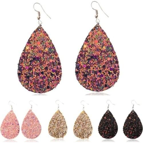2021 Womens Leather PU Sequin Drop Earrings Simple Earrings European and American Style Super Shiny Jewelry Earrings Hot Sale