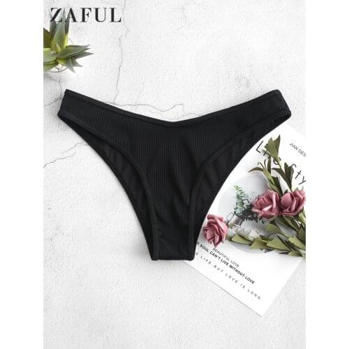 ZAFUL Ribbed High Cut Bikini Bottom Women Solid Swimming Briefs One Piece Shorts Summer Sexy Beach Swimwear Bathing Suit