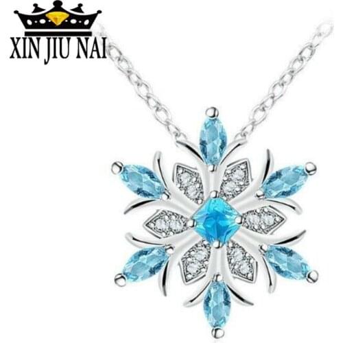 2019 New Arrival Hot Sell Necklace Fashion Snowflake Shiny CZ Zircon Silver Ladies Pendant Blue crystal rhinestone Necklaces