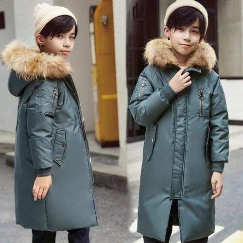 30 Degree Warm Winter Duck Down Jacket Boys Hooded Fur Collar Coat Waterproof Thicken Outerwear Kids Parka Big Boys Clothes