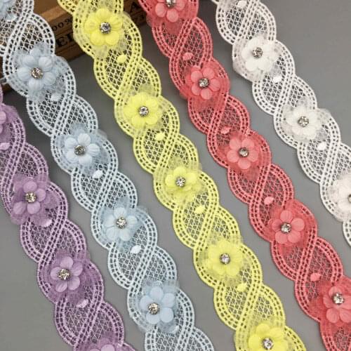 1 yard Vintage Centipedes Pearl Diamond Lace Trim Ribbon Fabric Embroidered Applique Patchwork Handmade DIY Wedding Sewing Craft