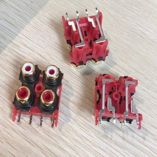 20Pcs/Lot Red RCA 4Pin Female Jack Audio Connector with Claw Gold-Plated 4Pin RCA PCB Parts Socket AV Audio Video Plug Connector