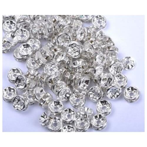 6mm 8mm 10mm 12mm 200pcs/lot white Clear Czech glass Spacer Beads round Metal silver Plated Rhinestone DIY making v5366 crystal