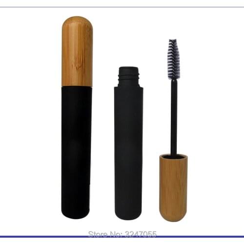 6ML50/100pcs Plastic Cosmetic Mascara Tube n Bamboo Cap, Black Empty Makeup Eyelashes Cream Container, Bamboo Lid Mascara Bottle