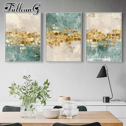 FULLCANG 5d diy diamond embroidery sale abstract green golden landscape diamond painting triptych full square round drill FC3374
