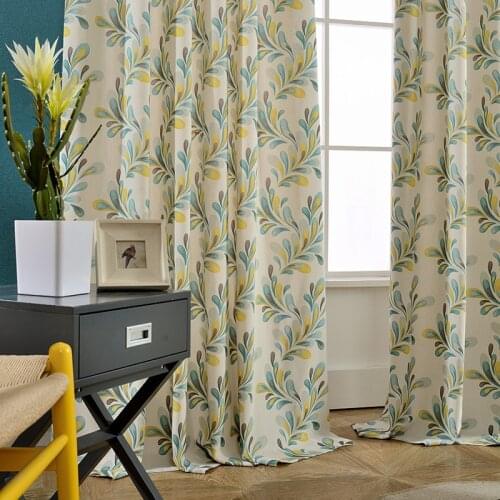 American Printed Green Leaves Curtain for Living Room Curtains Bedroom Curtain Window Treatment