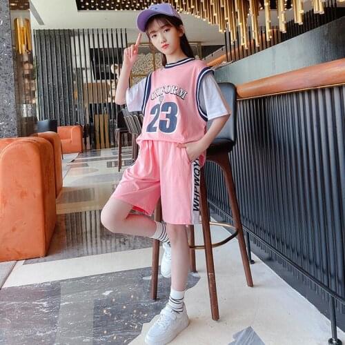 Free shipping! Girls' summer suit childrens summer basketball suit childrens sports two piece suit