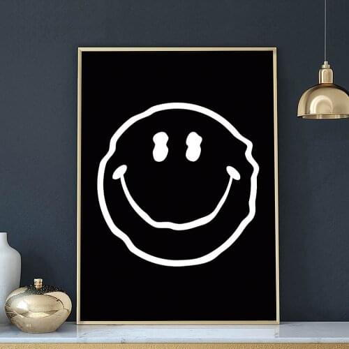 Black Wavy Smiley Face Painting Canvas Yellow English Bedroom Decorative Painting Decorations for Home Girl Bedroom Decoration