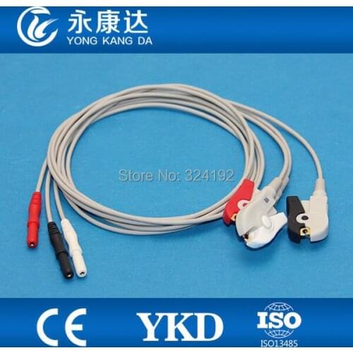 DIN Snap Shielded ECG Trunk Cable with 3ld patient cable ,AHA,Clip for Biosys/Datascope/Nihon Kohden/Colin/CSI