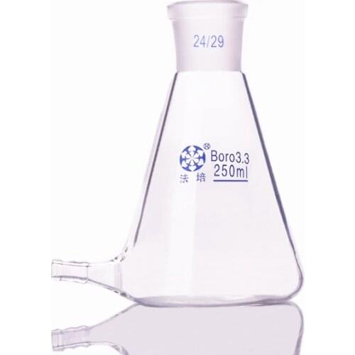 Filtering flask with Lower tube,Capacity 250ml,Joint 24/29,Triangle flask with tubules,Lower tube conical flask