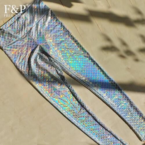 Holographic White Mermaid High Waisted Leggings Burning Man Festival Bottom Sport Pants Hula Hooping Outfits Gogo Wear Clothing