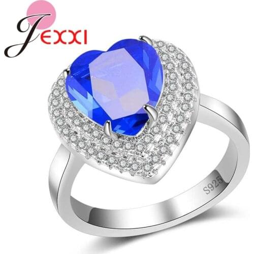 Classic Dark Blue Heart Shape Rings For Women Lovers 925 Sterling Silver Rhinestone Personality Pattern Gifts Top Quality