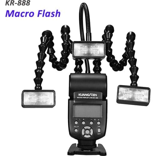 KR888 Macro Flash with Triple Light Head LED Macro Flash Speedlite for Canon Nikon Panasonic Olympus Pentax Sony DSLR Camera