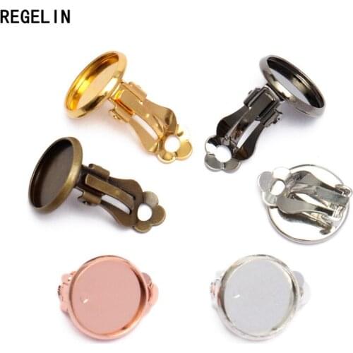 REGELIN Round Blank Ear Clip Earring Cabochon Base Settings 20pcs/lot Fit 12/14 mm Cabochon Cameo DIY Ear Jewelry Making Finding