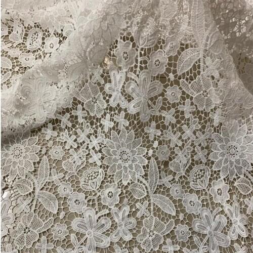 2yards 2019 Latest African Lace Fabric White Water Soluble Embroidery Lace Fabric High Quality Nigerian Lace For Wedding Dress