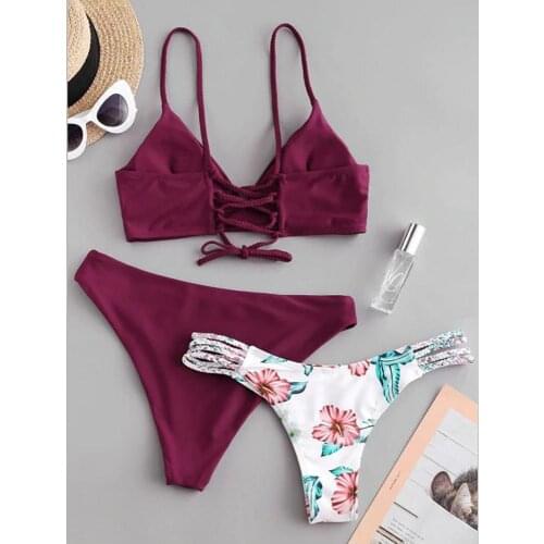 Swimwear Women Low Waist Push Up Bikini 2020 Women Bikini Floral Print Swimsuit Three Pieces Nursing Bra Swimwear Beachwear
