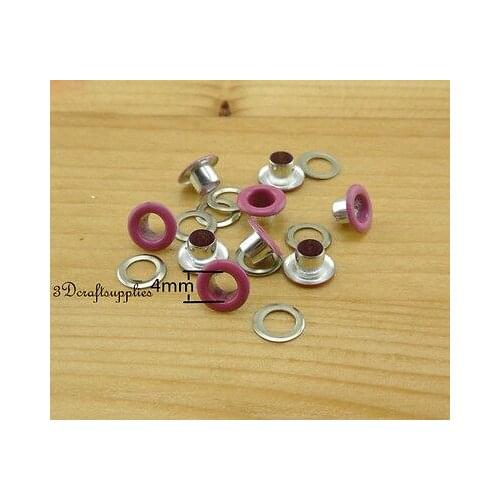 Eyelets metal with washer grommets Hot pink round 100 sets 4 mm AC72J
