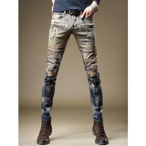 Free Shipping New mens male personality jeans Slim hip-hop punk rock skateboard graffiti brush paint stitching printed Pants
